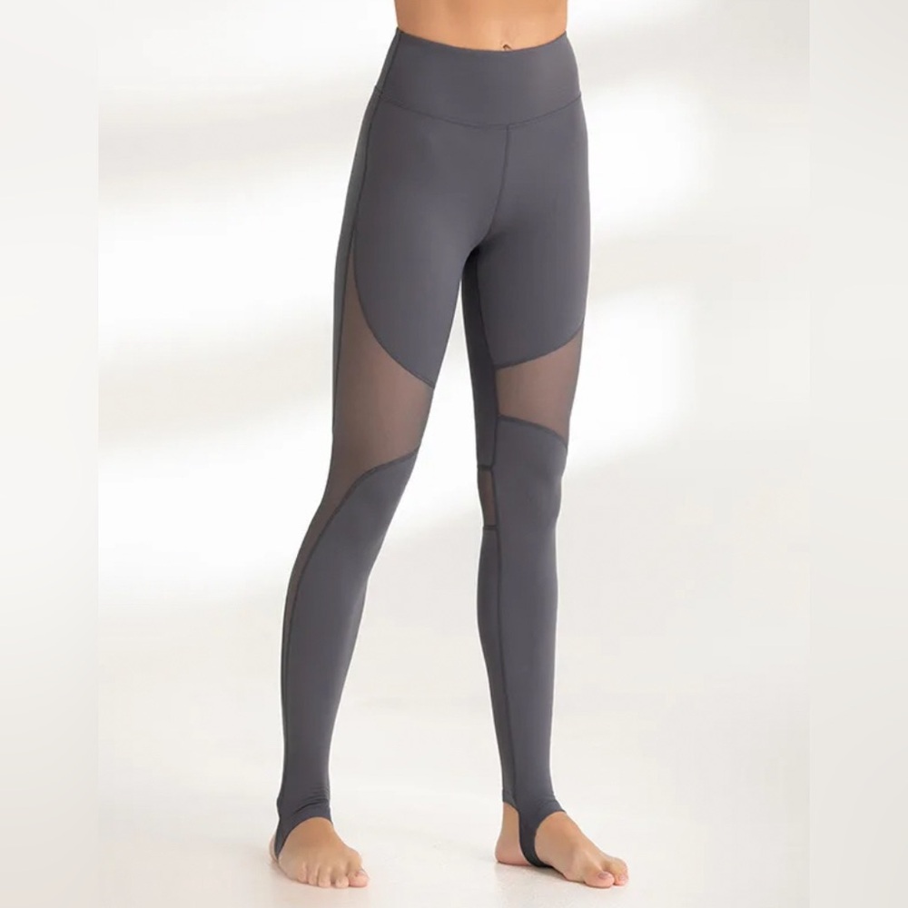 Alo Yoga Grey Barre Leggings with mesh detailing